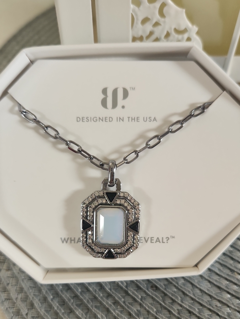 bp Lab Created Moonstone On Hematite Plated Necklace 18" + 2.5" Extender